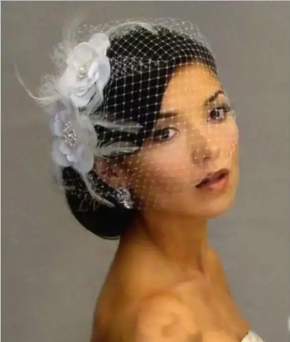 

Bird Cage hat Wedding Veil Birdcage Veil Netting Face Short Feather Flower White Fascinator Bride Hats with Veil