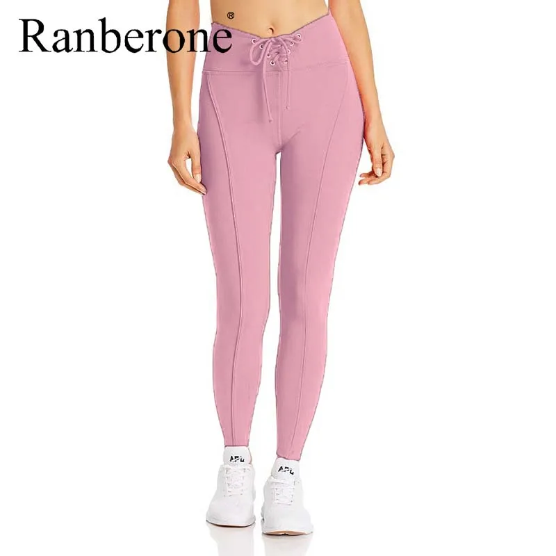 Ranberone 2020 Women Yoga Pants Naked Feel Fabric Workout Sport Joggers Pants High Waist Drawstring Fitness Running Sweatpants