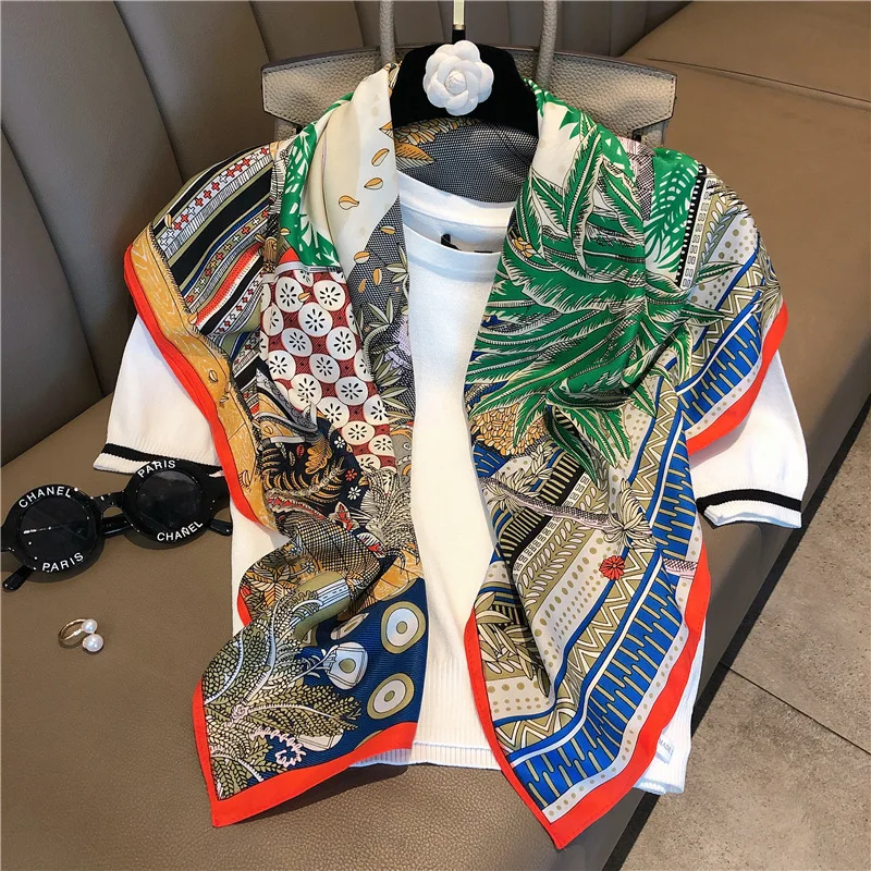 

Ladies Elegent Large Floral Printed Shawl Wrap Women Echarpe Bandana Foulard Pashimina 90x90cm Imitated Twill Silk Scarf Square