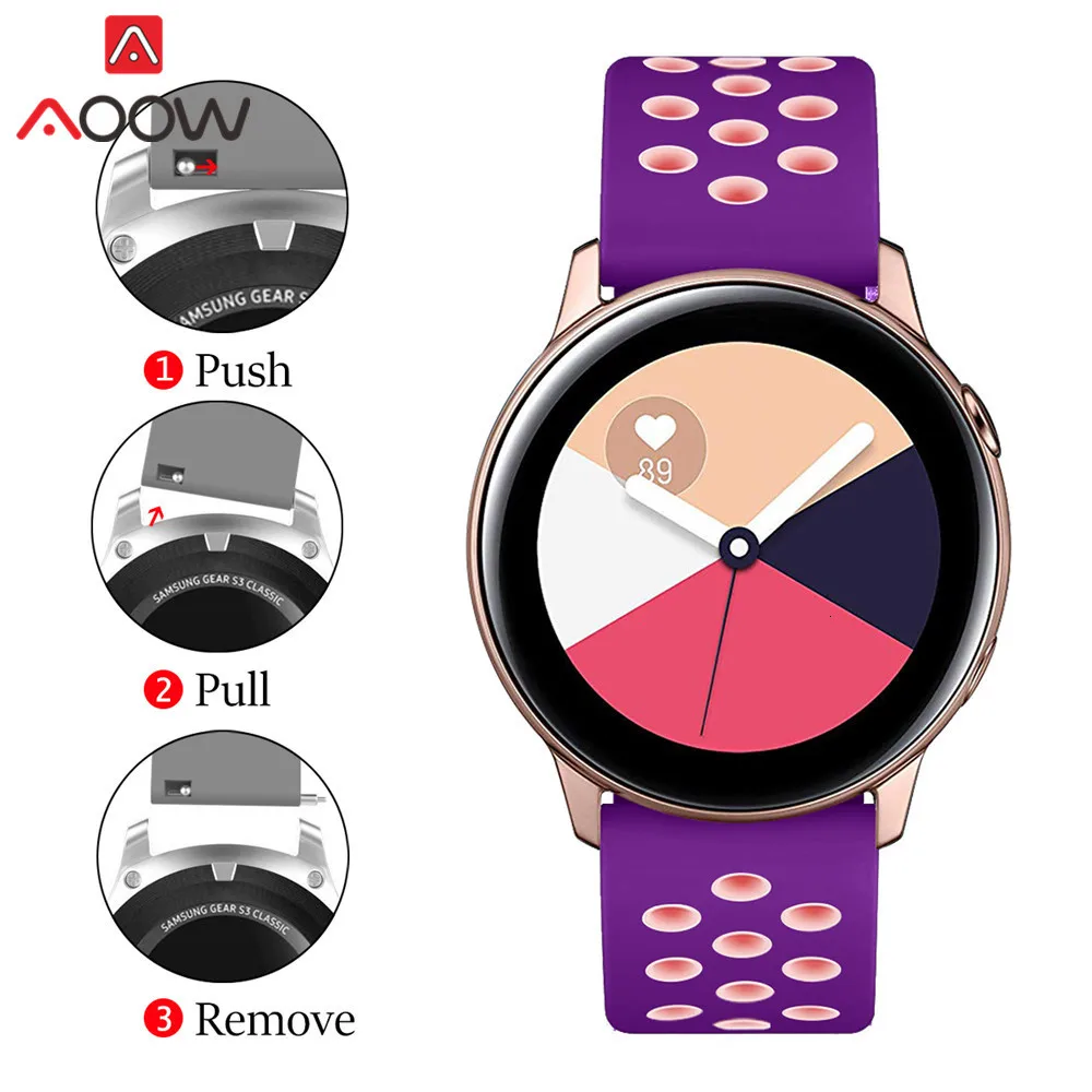 20 мм силиконовый спортивный ремешок для samsung Galaxy Watch Active 42 мм gear S2 Amazfit bip Мягкий ТПУ дышащий браслет ремешок