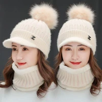 new unisex winter hat keep neck warmer hat set thick beanie hat casual winter hats for men women add fur lining warm knitted hat