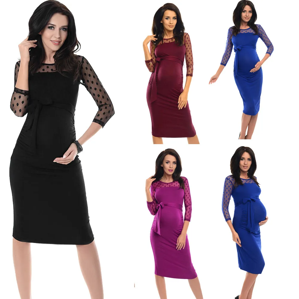 Платья для беременных женское однотонное облегающее платье с рюшами кружевное в