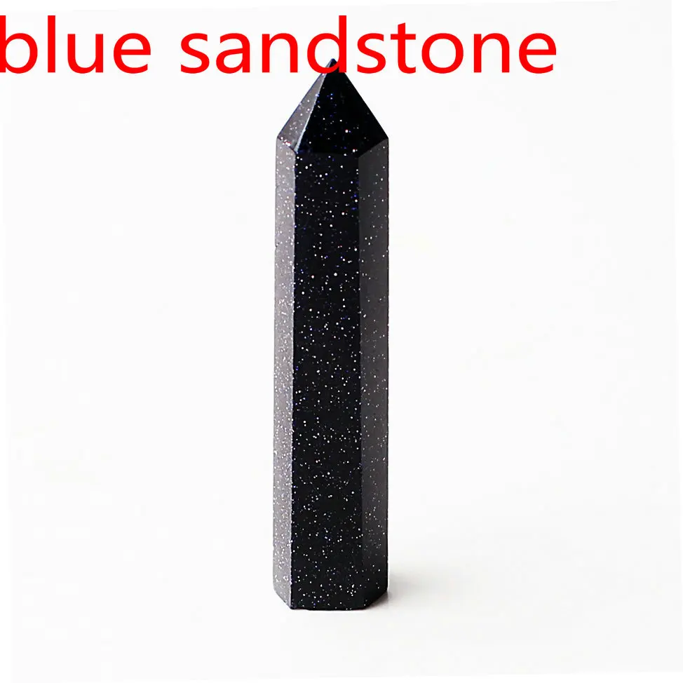 blue sandstone Кристалл обелиск точка палочка ювелирные изделия Красочные Флюорит розовый кварц исцеление чакры в рейки декоративная статуэтка Фигурное ожерелье подарок - Цвет: blue sandstone