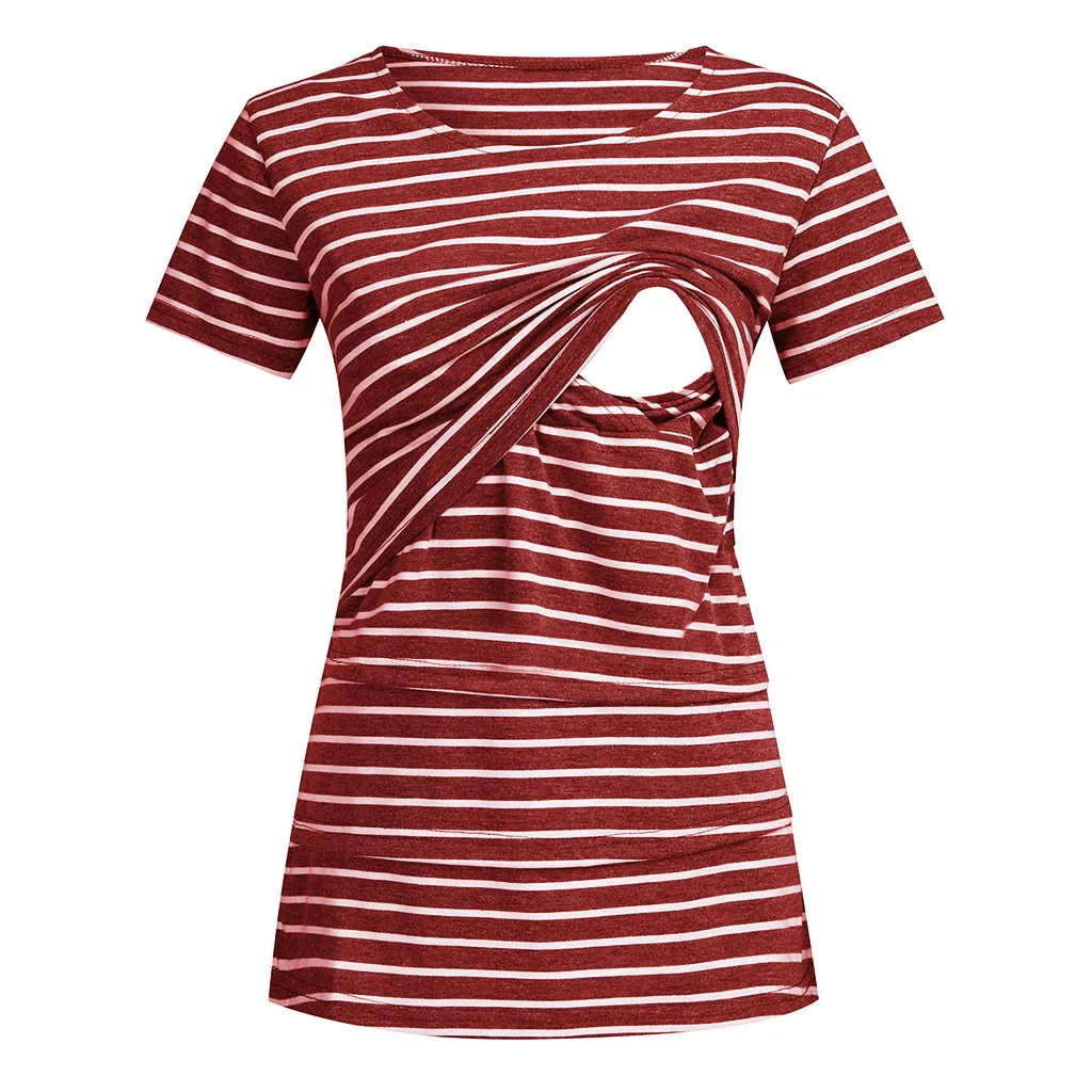 Женская одежда для беременных в полоску с коротким рукавом топы кормящих блузка