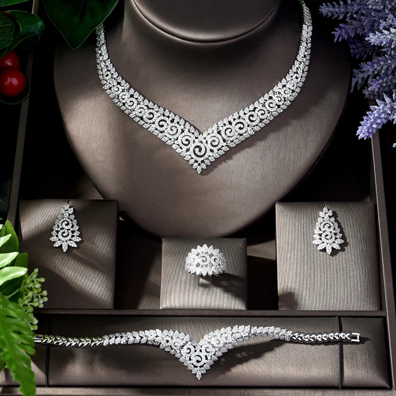 Роскошные женские украшения HIBRIDE элегантное свадебное ожерелье серьги браслет