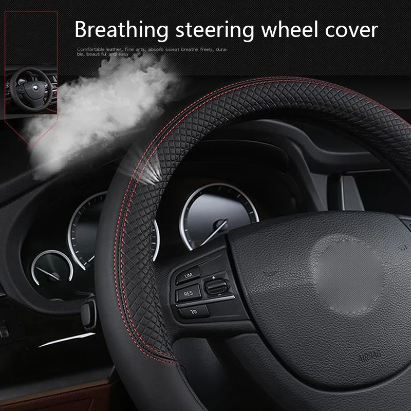HITWH Leather Universal Car Steering Wheel Cover 37CM 38CM Car Styling Sport Auto Steering Wheel Covers Anti Slip