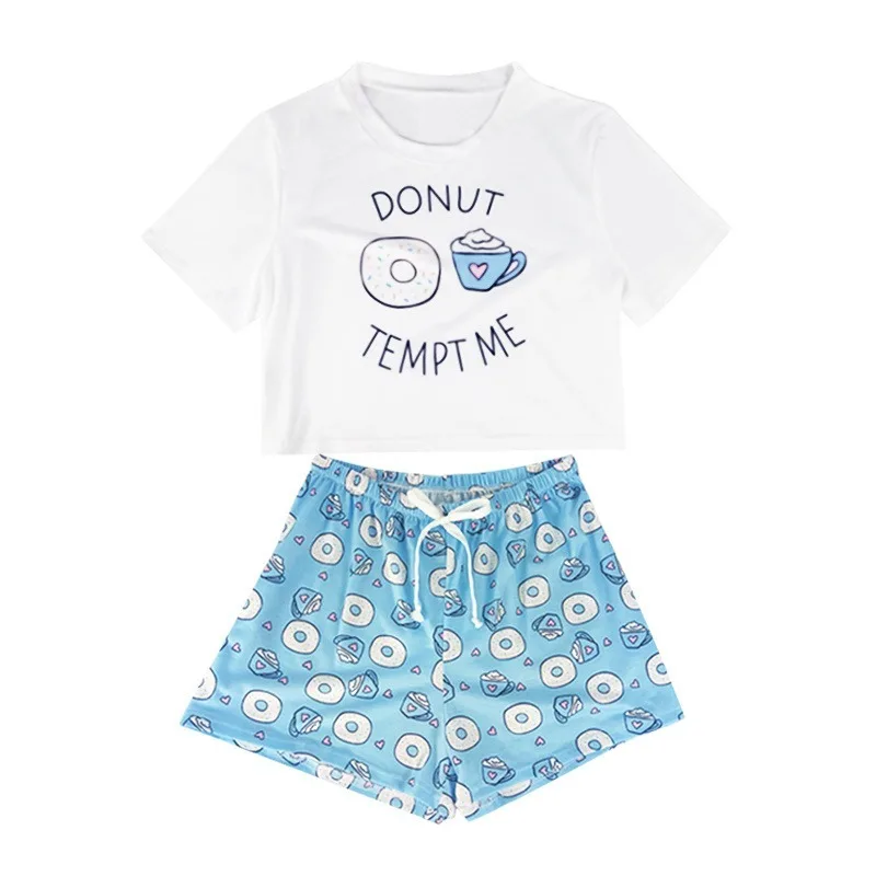 Women Cotton Pajama Sets Sleepwear Cute Cartoon Printing T Shirts Shorts Pj Sets Summer Sweet Homewear Lounge Plus Size Lingere