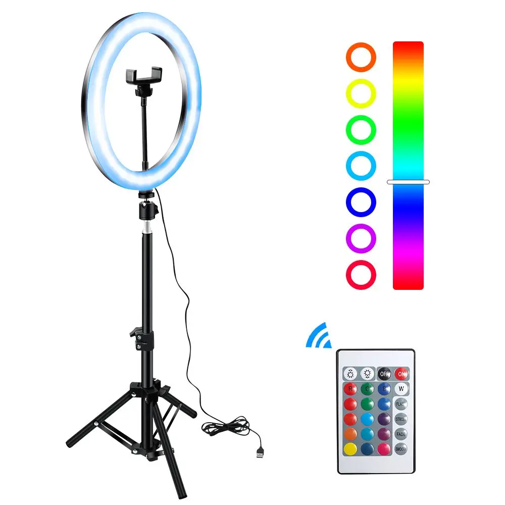 

30Cm RGB03 Selfie Ring Light & Remote Ring Lamp And Stand Tall 12 Inch Rainbow Led Large for Computer Live Streaming Vlogging