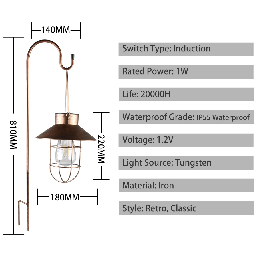 

Solar Street Lamp Outdoor Hanging Waterproof Vintage Metal Solar Garden Lights Solar Lamp Outdoor Decorative For Patio Backyard