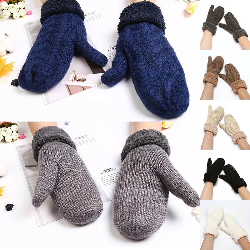 

The new outdoor riding cotton wool twisted jacquard plus velvet thickened warm plush solid color mitten cycling gloves