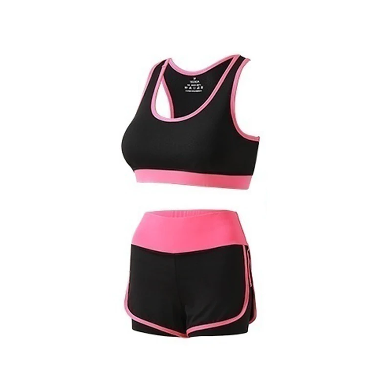 5PC Yoga Set Sports Wear For Women Gym Clothing Fitness Leggings Bra Women's Sports Suits Workout Outfit Running Clothes Set - Цвет: Rose red-2pcs