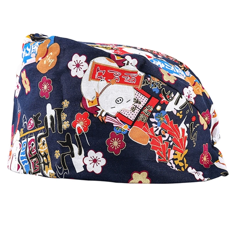

Scrub with Digital Printing Turban Adjustable Hair Cover Unisex Doctor with Sweatband for Beauty Worker