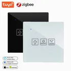 Умный настенный сенсорный выключатель Tuya ZigBee3.0 с Европейскойбританской вилкой, настенный выключатель для штор, работает с Alexa Google Home, переключатель для умного дома