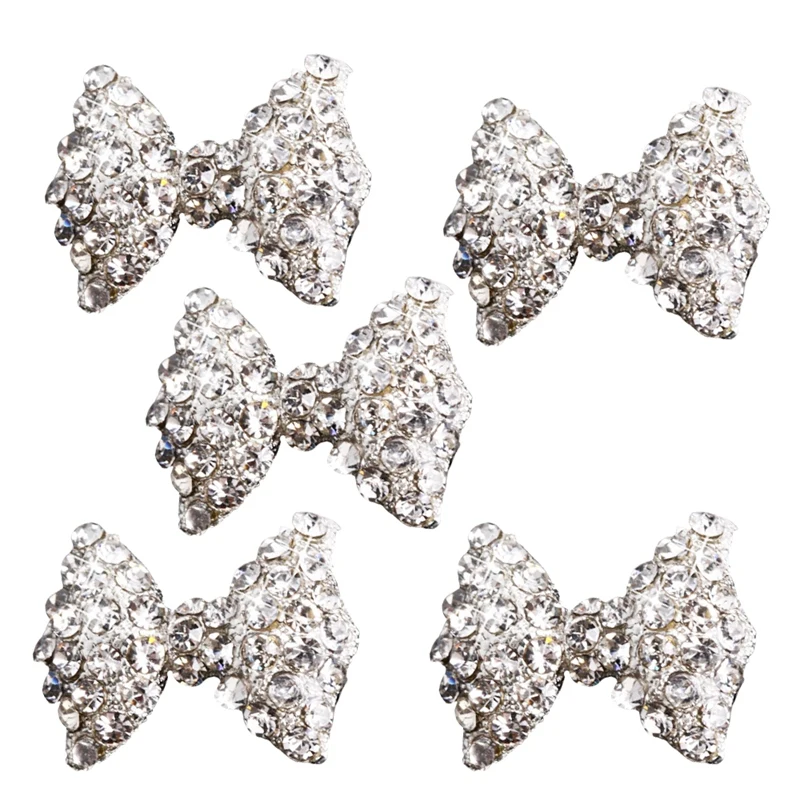 

10Pcs Bow Tie Alloy 3D Rhinestone Nail Art Tips Slice Decoration & 5Pcs Silver