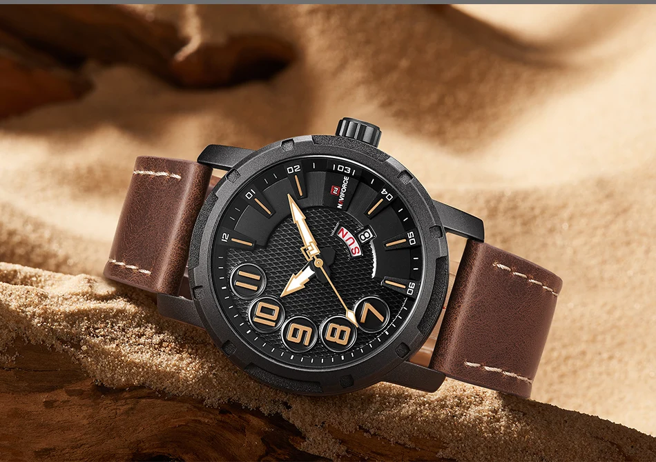 NAVIFORCE Лидирующий бренд мужские спортивные часы мужские Уникальные Роскошные Кварцевые часы с датой мужские кожаные армейские военные водонепроницаемые наручные часы