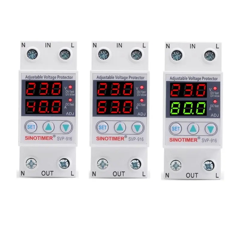 

SVP916 Adjustable Voltage Surge Protector Relay 220V 40/63/80A Dual Display Home