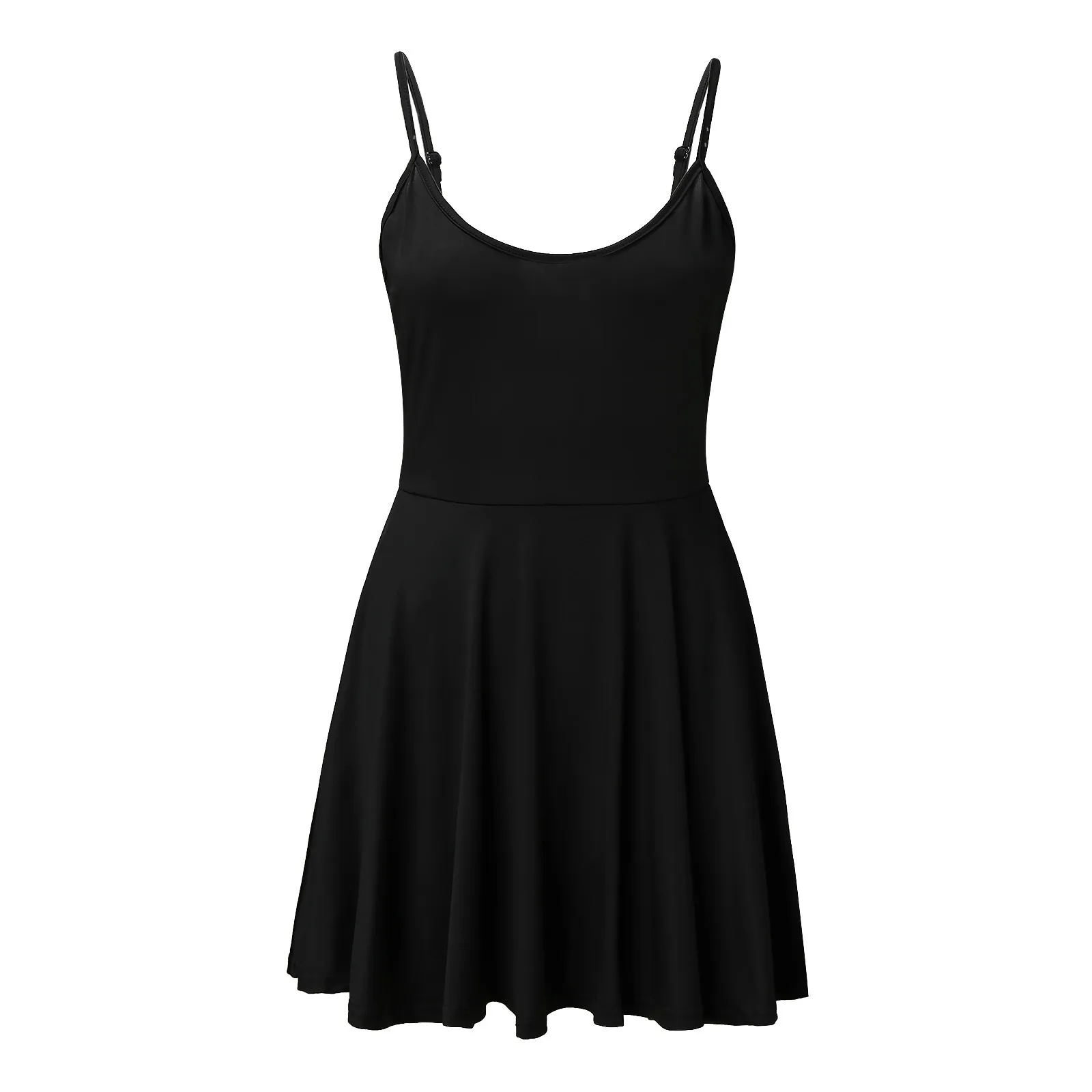 Женское мини-платье на бретелях-спагетти с круглым вырезом и открытой спиной -