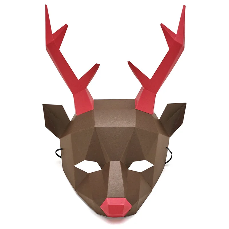 Half face elk Brown 3D Бумажная Маска модели модный костюм Косплей DIY Бумага Ремесло Маска модели Хэллоуин выпускной вечер вечерние подарки лося/Слон/лиса/панда - Цвет: Half face elk Brown