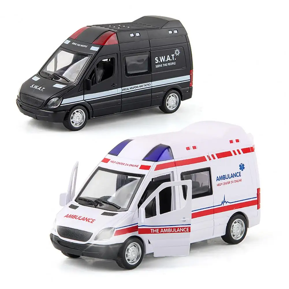 

Mini Simulation Openable Doors Light Sound Effects ABS Ambulance Police Pull Back Car Model Toy Gift for Kids
