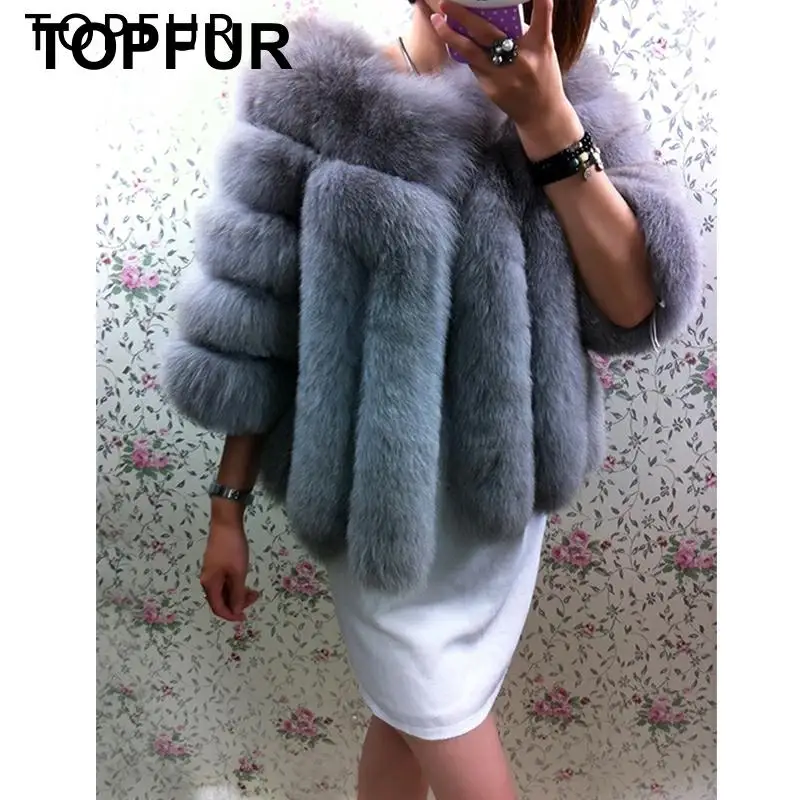 Женская короткая шуба из натурального Лисьего меха теплая Повседневная