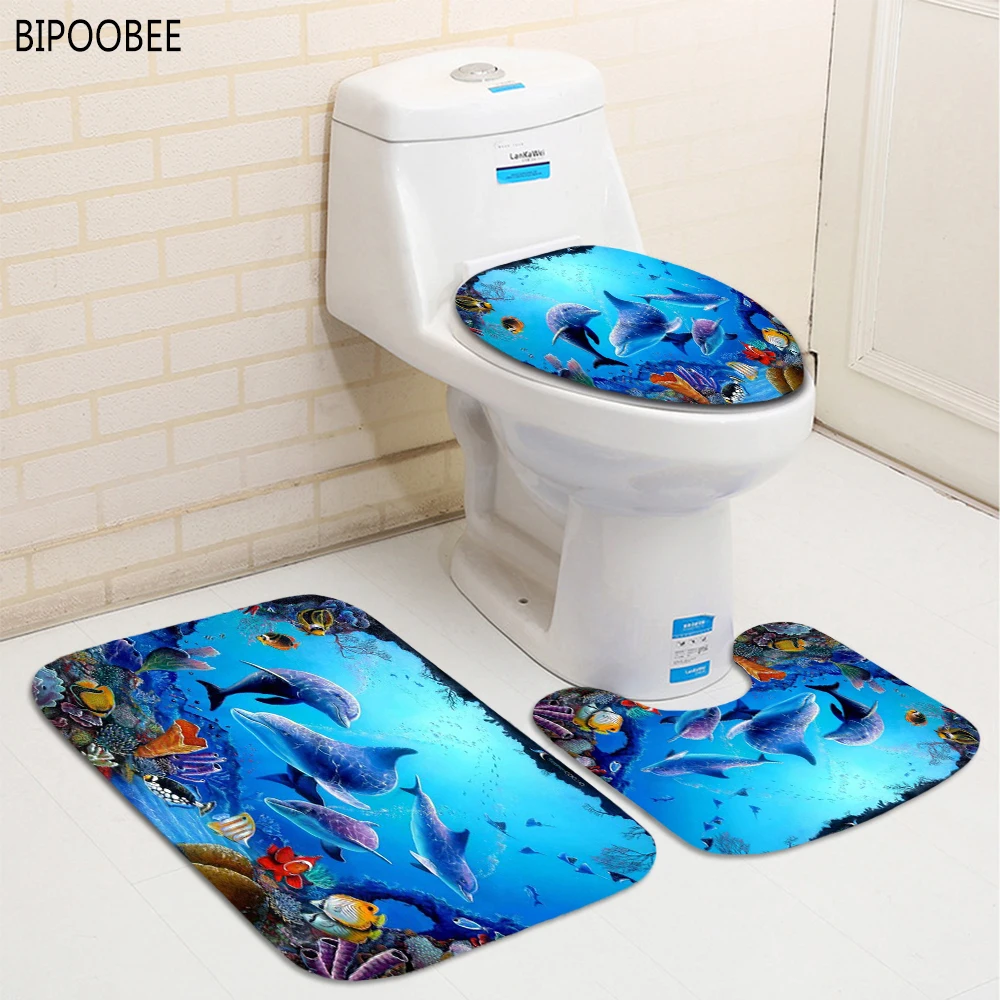 Синий океан морская 3d душ Шторы рыбы Дельфин коврик для ванной с принтом Ванная