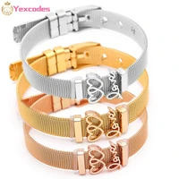 mesh bracelet set love heart charm fine bracelet bangle stainless steel fashion for woman jewelry gift adjustable gold color 30g