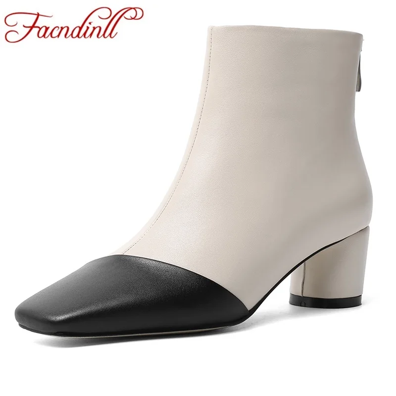 FACNDINLL/черные бежевые пикантные ботильоны для женщин на высоком каблуке Женская