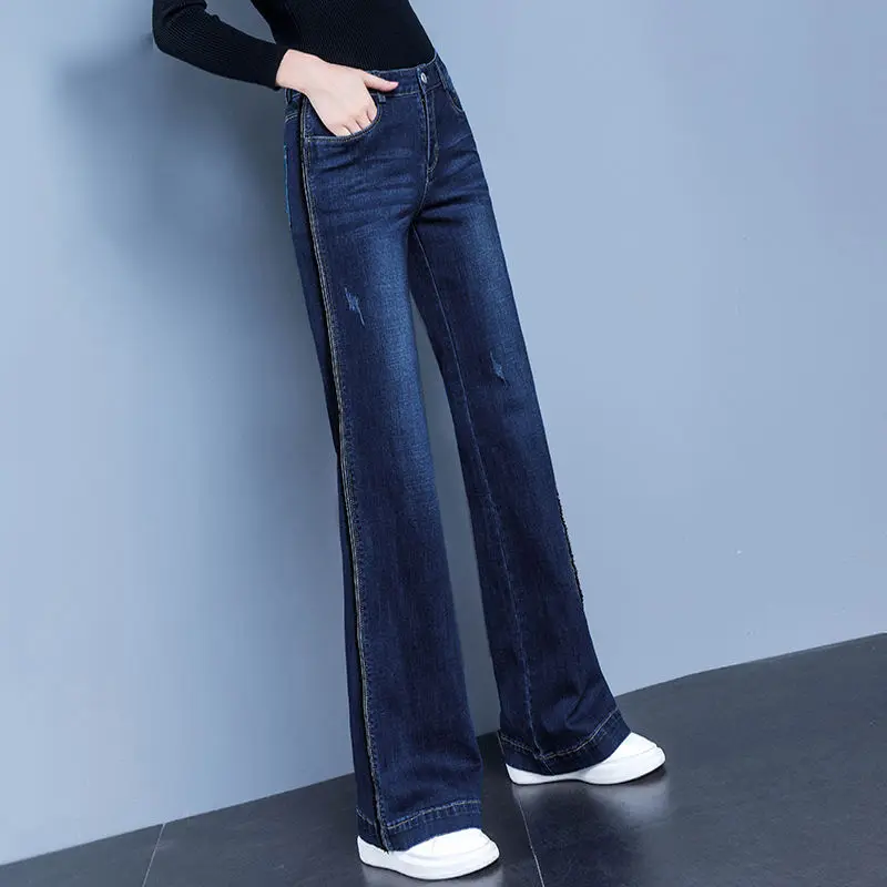 

Hong Kong Style Wide- Leg Jeans Female 2021 New High Waist Loose And Slimming Casual Straight Trousers