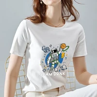 summer breathable womens t shirt slim simple cute white top dream spaceman casual young women wild round neck ladies shirt