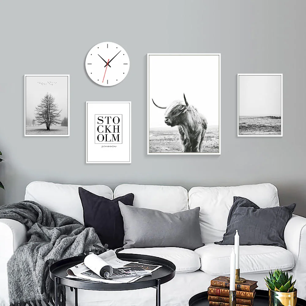 

Wall Art Canvas Painting Cow Poster Black And White Ocean Print Picture Tree Abstract Canvas Landscape Painting Living Room
