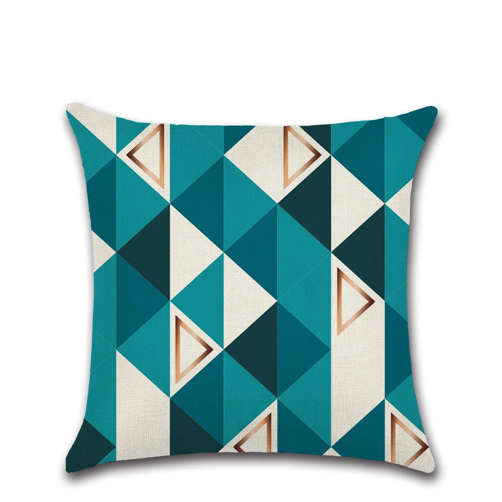 Льняные наволочки 45 см * с синим геометрическим рисунком украшение для дома