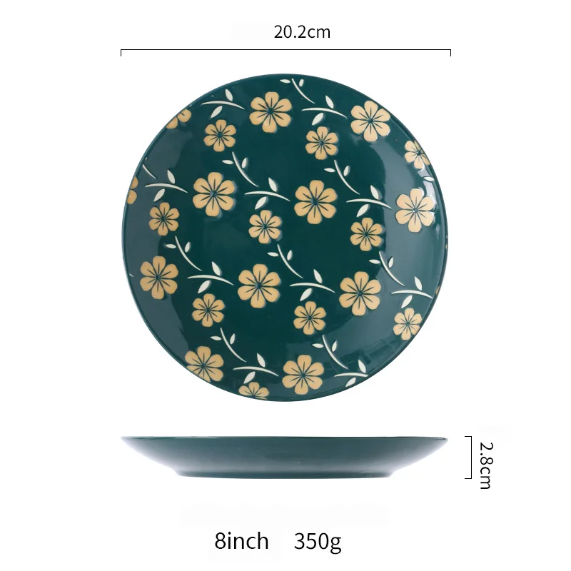 

Ceramic Food Dish 8 Inch Flower Flat Plate Pottery White Dinnerware Creativity Household Salad Green Breakfast Tableware