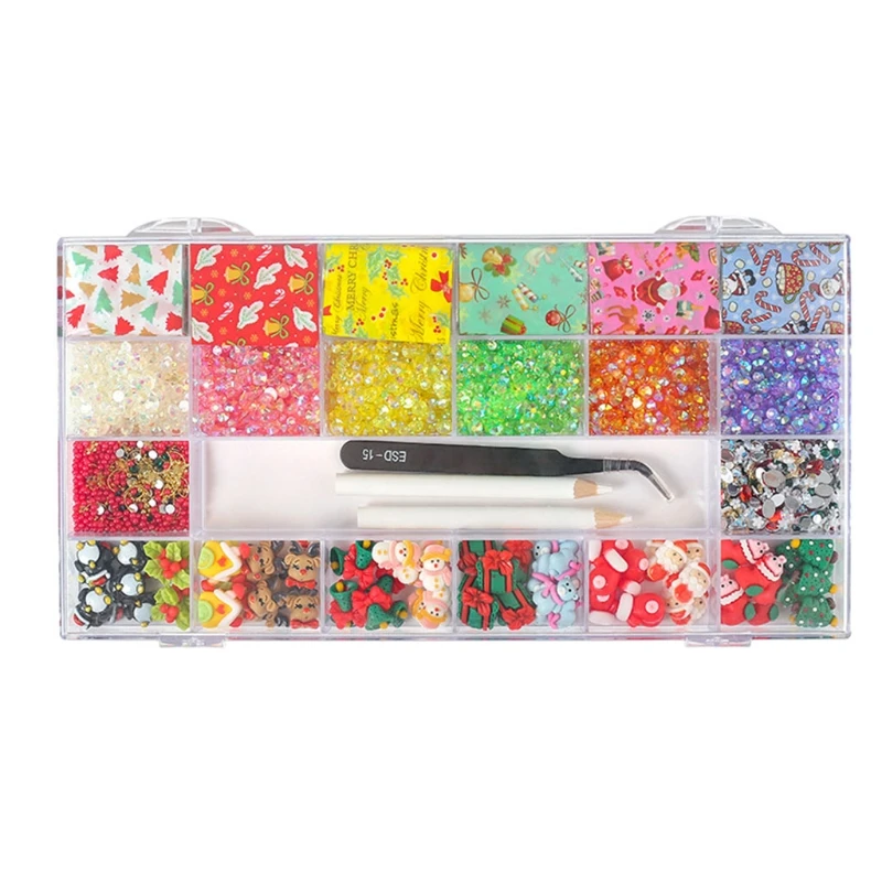 

Рождественские наклейки, наклейки для дизайна ногтей, шкатулка для украшений, подвески для ногтей в виде Санты