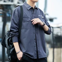 mens long sleeve 100 cotton casual shirt front patch chest pocket regular fit button down collar work shirt