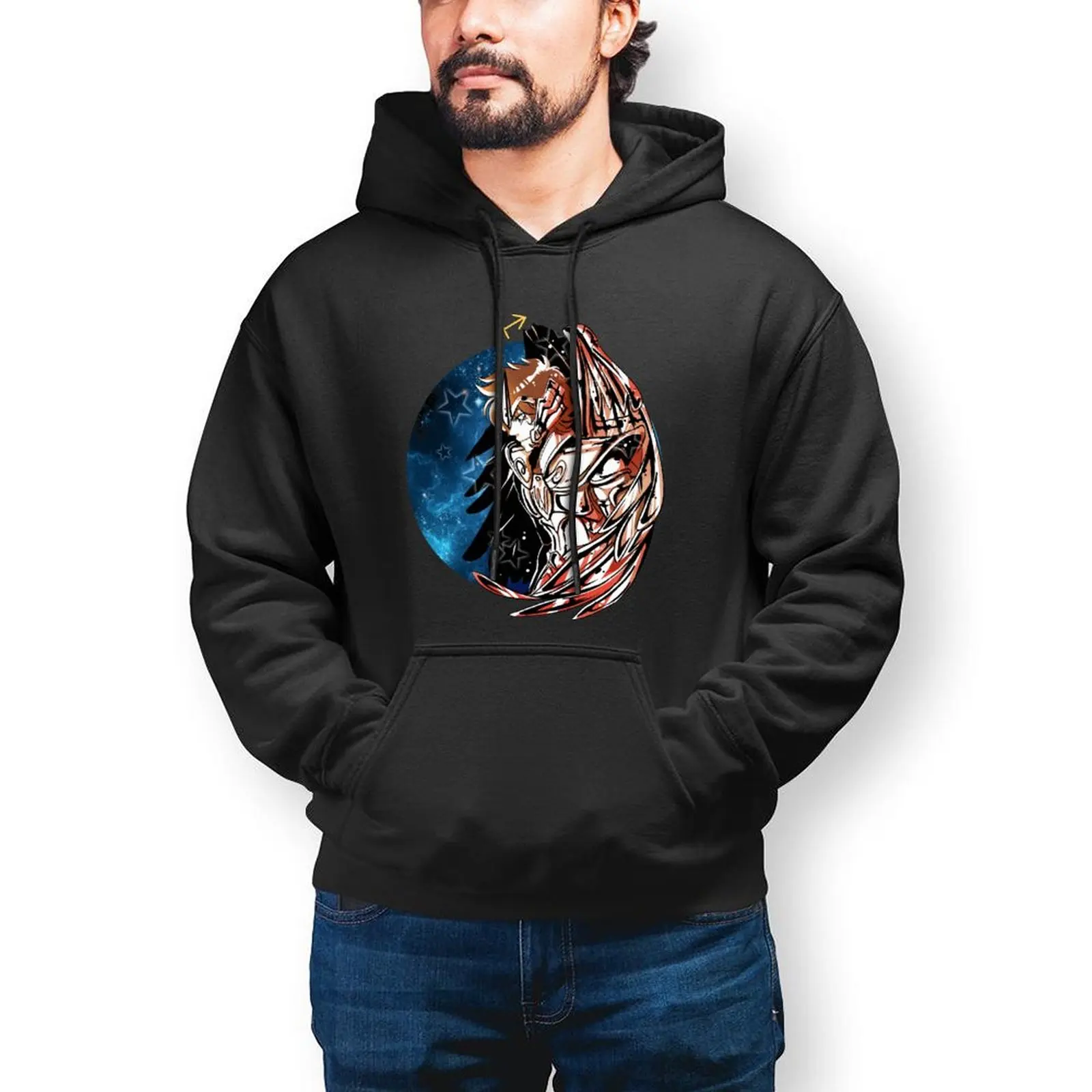 

Knights Of The Zodiac Hoodie Cool Long Length Cotton Hoodies Mens Warm Loose Pullover Hoodie XXL