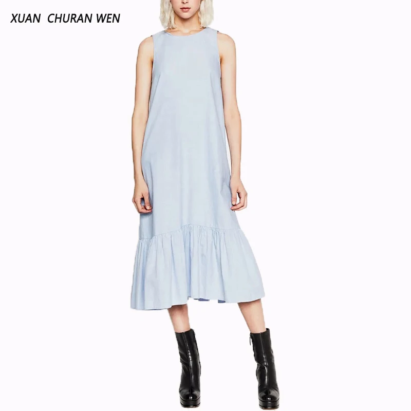 Платье женское хлопковое без рукавов повседневный Свободный Длинный Сарафан с