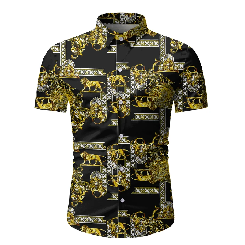 Short-sleeve Slim Fit Men Shirts 2020 Fashion Striped Print Male Hawaiian Shirt Streetwear Button Down Camisa Floral Masculina | Мужская