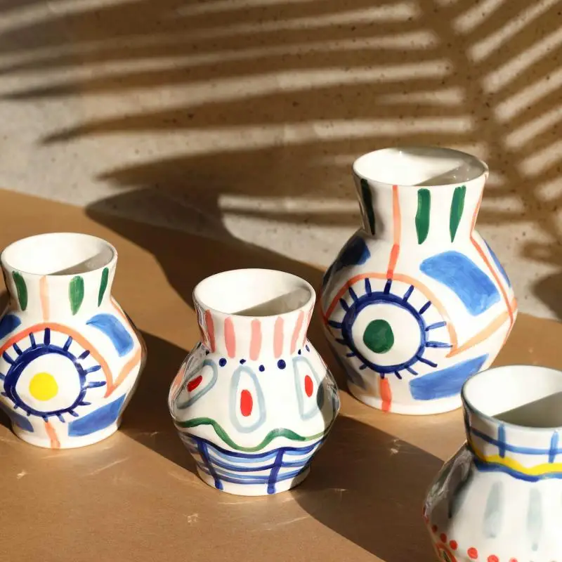 

Nordic Style Porcelain Hand Painted Vase Home Soft Decoration Artistic Abstract Design Sense Flower Arrangement