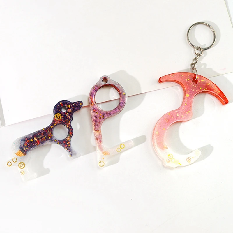

DIY Manual Door Opener Mold Silicone Crystal Epoxy Mold Contactless Key Pendant Isolation Keychain