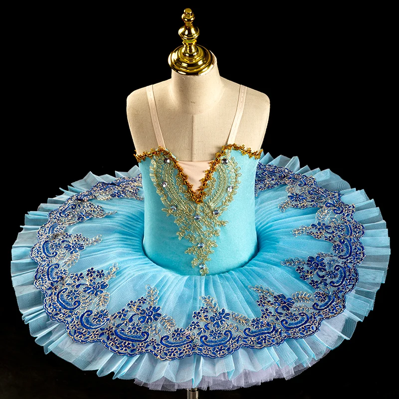 

Robe de Ballet Tutu professionnelle, bleu, pour adultes et enfants, robe de danse de salon, Pancake, lac des cygnes