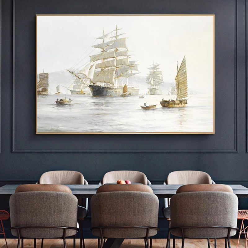 

Современный Морской пейзаж, морской корабль, Парусная волна, холст, живопись, настенная фотография для гостиной, украшение для дома