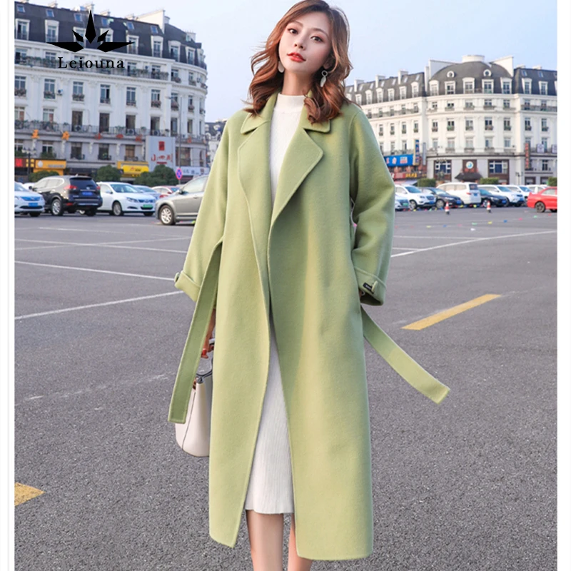 

Leiouna Solid Long Loose Casual Belt 2020 Fashion Women Woolen Coats Overcoats Windbreaker Wool Autumn Winter Outerwear Coat