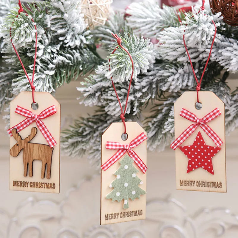Xmas Tree Ornaments Decor DIY Wood Crafts Merry Christmas Pendant Ornaments Gifts Christmas Decorations for Home