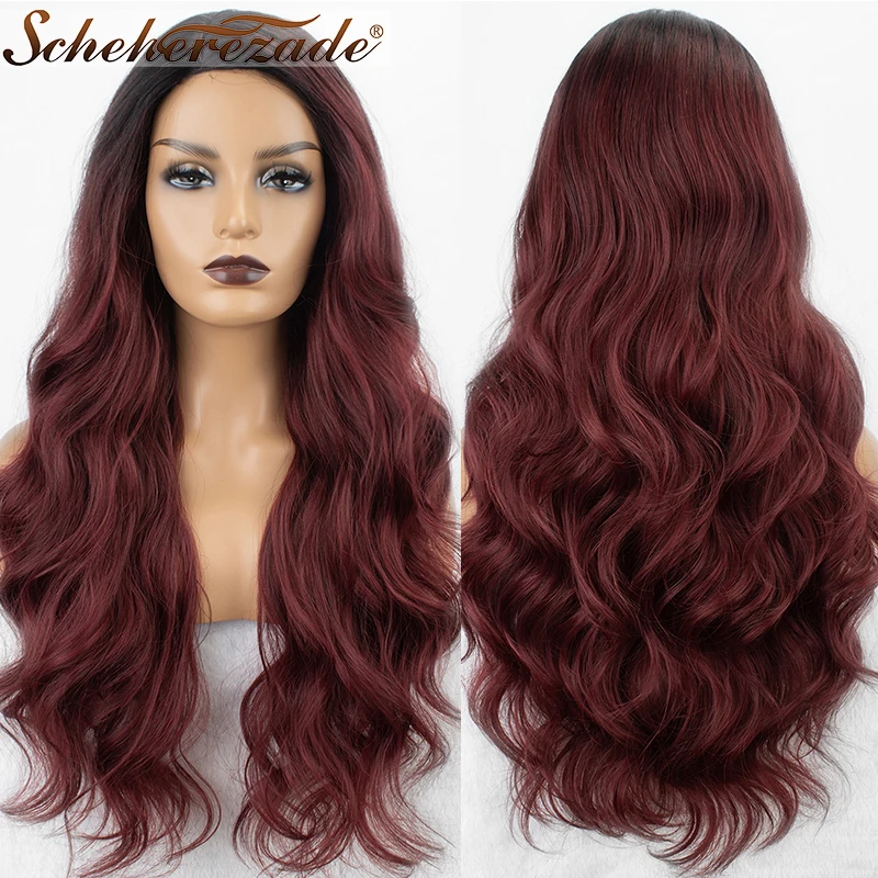 Scheherezade Ombre бордовый синтетический парик длинные волнистые косплей парики для