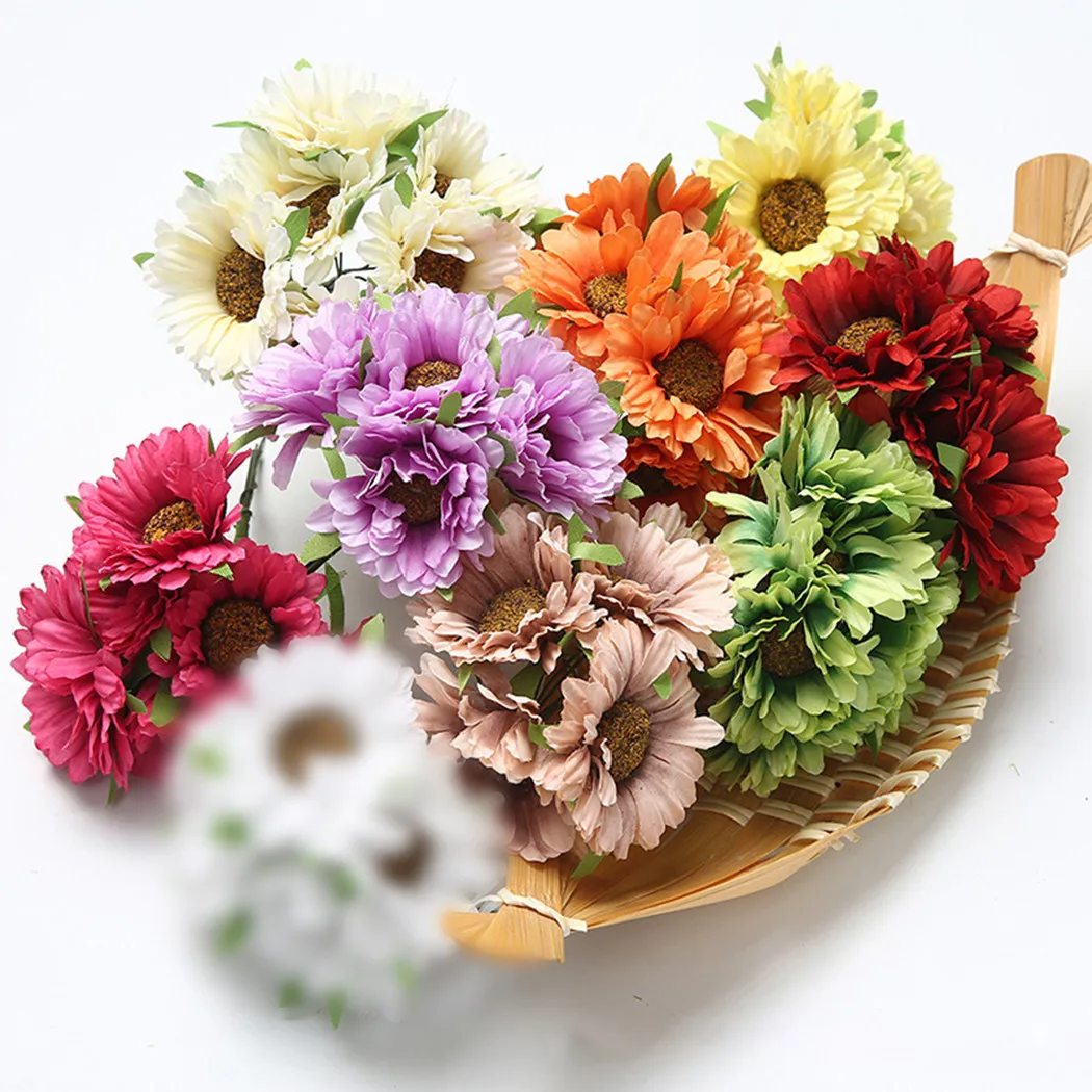 

6 Heads Artificial Gerbera Daisy Real Touch Flowers Home Decoration Wedding Bouquet Garden Home Decor Fake Flower Faux Living Ro