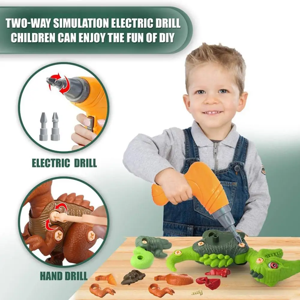 Taladro el&eacute;ctrico Montessori 3D creativo para ni&ntilde;os, juguetes de dinosaurios, bricolaje, juguetes de bloques de construcci&oacute;n, regalos para ni&ntilde;os y ni&ntilde;as-2