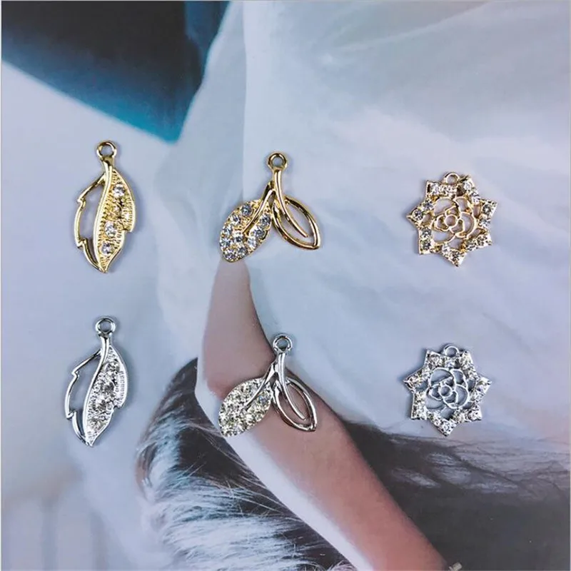 10 шт./лот Алмазная бирка с листьями AlloyGold/Silver подвески соединители для сережек