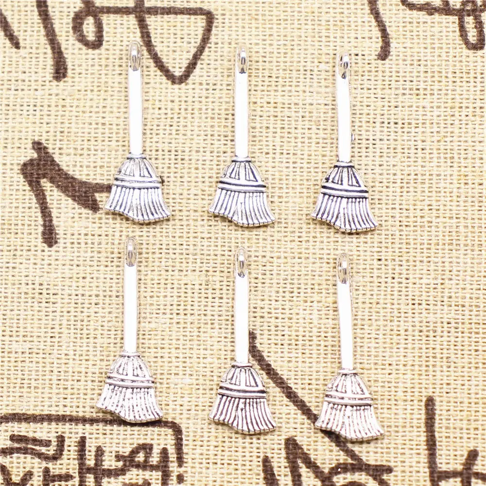 

Charm For Making Jewelry Pendants Antique Silver Color Broom 27x10mm 10pcs