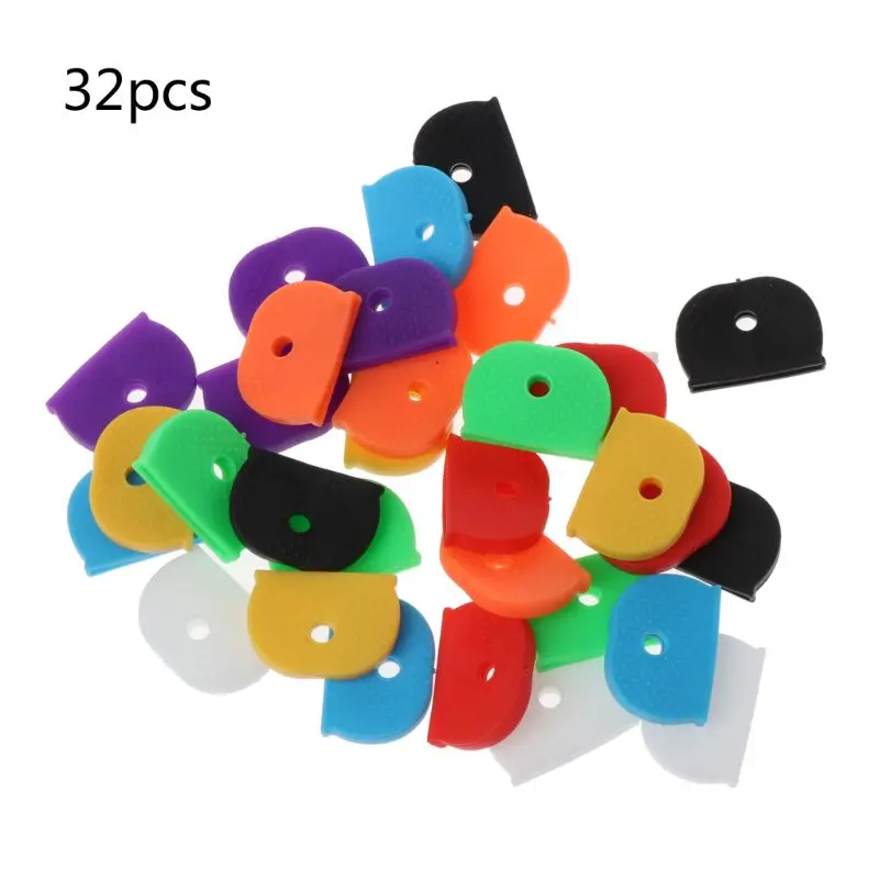 

32Pcs Key Cap Tags Label ID Silicone Coding Color Key Identifier Cover 8 Colors HX6F