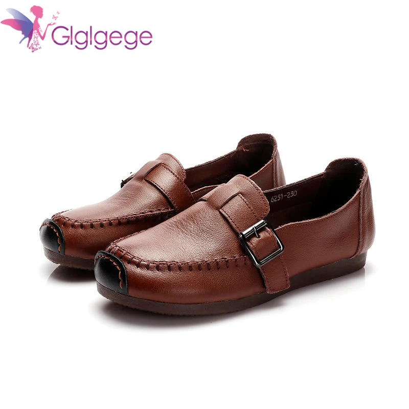 

Glglgeg Spring Flat shoes Female Style 2021 New Thick-soled College Style Casual Loafers Genuine Leather Fashion Shoes For women